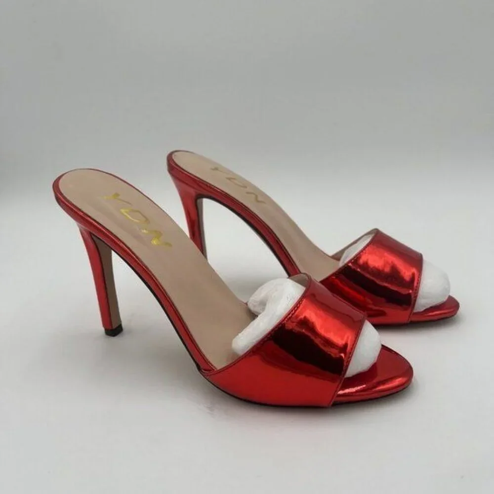 YDN Red Comfy High Heel Mules Slip on Clog Sandals Open Toe Dress Slide Shoes - Picture 4 of 6